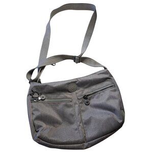 Kipling Gray Crossbody Bag With Adjustable Strap & Multiple Zipper Compartments